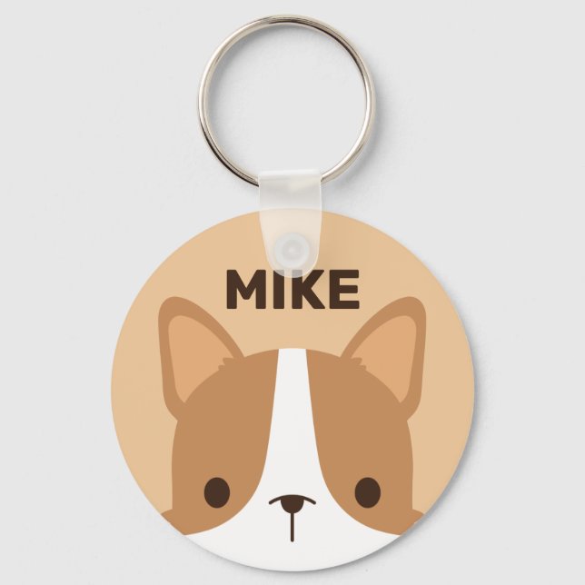 Cute Little Corgi Dog with Personalised Name Key Ring (Front)