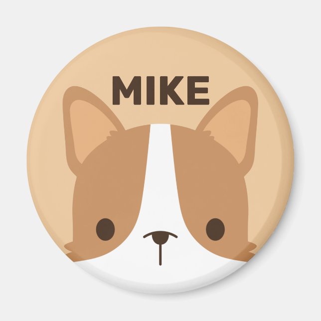 Cute Little Corgi Dog with Personalised Name Magnet (Front)