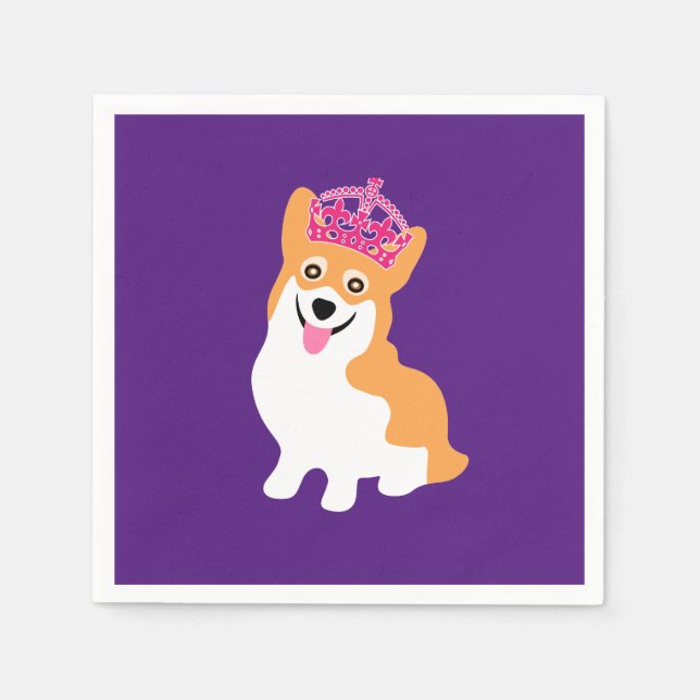 Cute Little Corgi Princess Wearing a Pink Crown Napkin (Front)
