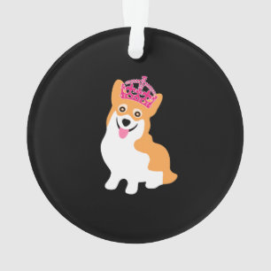 Cute Little Corgi Princess Wearing a Pink Crown Ornament