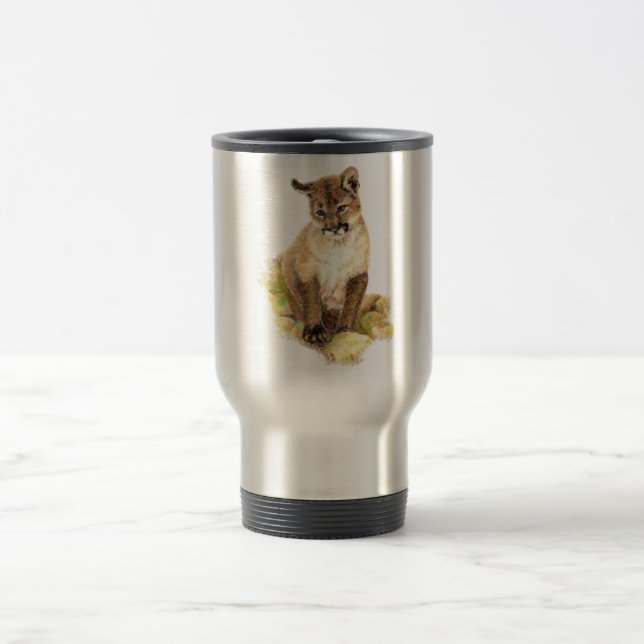 Cute Little Cougar Cub, Animal Nature, Wildlife Travel Mug (Center)