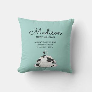 Cute Little Cow Baby Birth Stats Throw Pillow