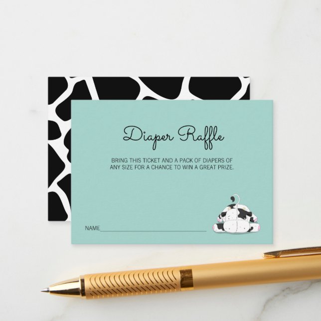 Cute Little Cow Baby Shower Diaper Raffle Ticket Enclosure Card (Front/Back In Situ)