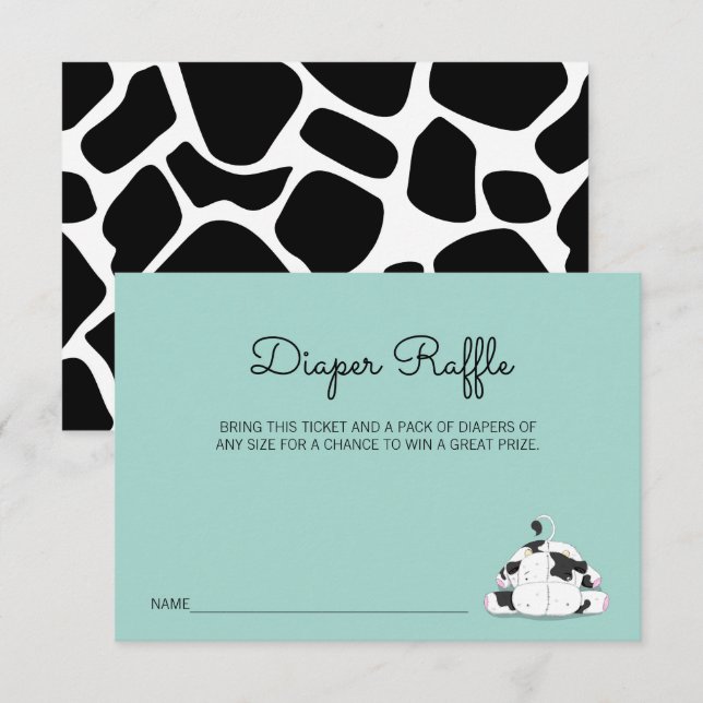 Cute Little Cow Baby Shower Diaper Raffle Ticket Invitation (Front/Back)