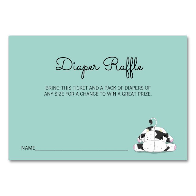 Cute Little Cow Baby Shower Diaper Raffle Ticket Table Number (Front)