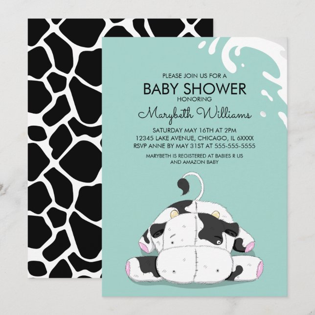 Cute Little Cow Baby Shower Party Invitation Card (Front/Back)