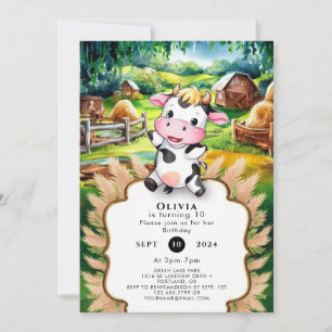 Cute Little Cow Birthday Invitation