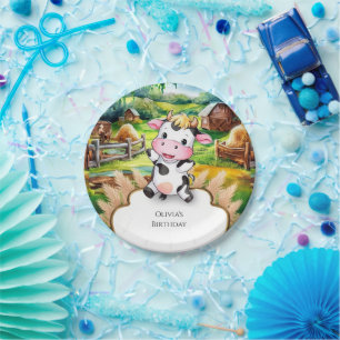 Cute Little Cow Birthday Paper Plate