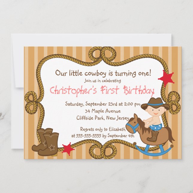 Cute Little Cowboy Birthday Party Invitations (Front)