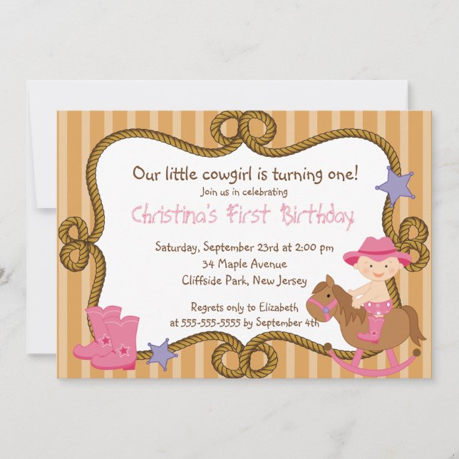 Cute Little Cowgirl Birthday Party Invitations (Front)