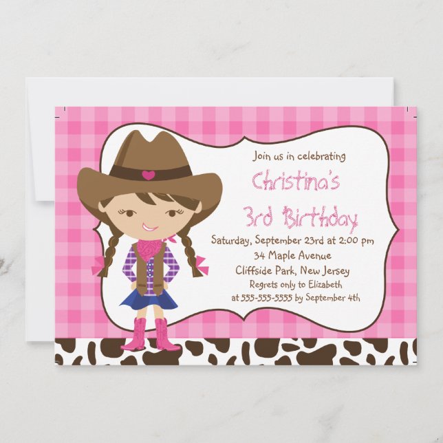 Cute Little Cowgirl Birthday Party Invitations (Front)