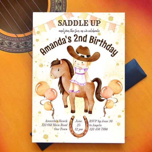 Cute little cowgirl saddle up birthday invite (Creator Uploaded)
