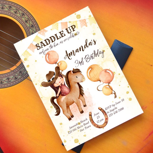 Cute little cowgirl saddle up birthday invite (Creator Uploaded)