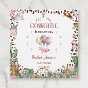 Cute Little Cowgirl Western Watercolor Baby Shower Favour Tags
