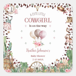 Cute Little Cowgirl Western Watercolor Baby Shower Square Sticker