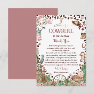 Cute Little Cowgirl Western Watercolor Baby Shower Thank You Card