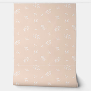 Cute little cream sprigs and leafs on sand wallpaper