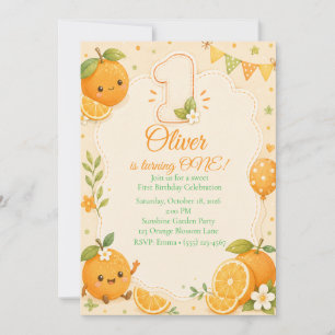 Cute Little Cutie Orange 1st Birthday Invitation