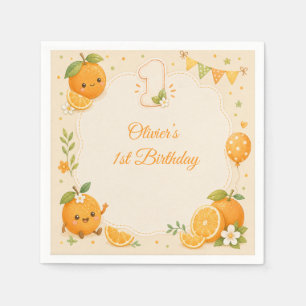 Cute Little Cutie Orange 1st Birthday Paper Napkin
