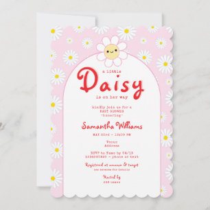 Cute Little Daisy Modern Pink Red Girl Baby Shower Invitation