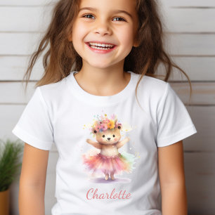 Cute Little Dancer Bear Watercolor Girl T-Shirt