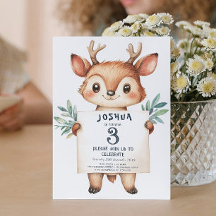 Cute Little Deer Holding Sign Kids birthday Party  Invitation