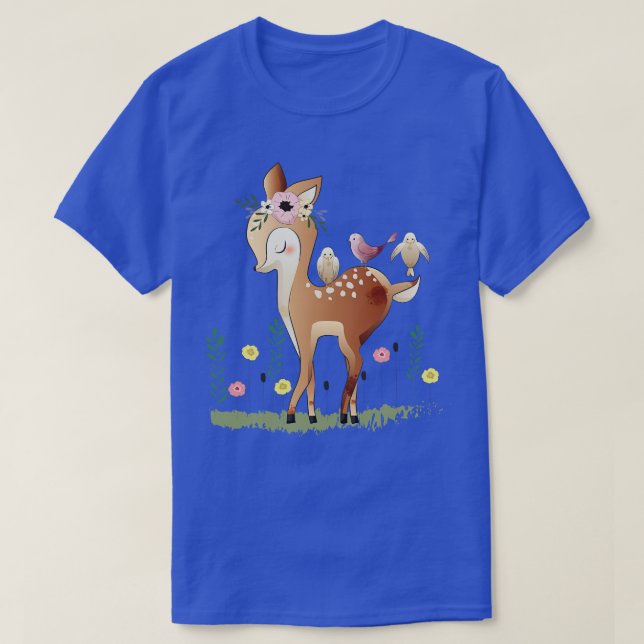 Cute Little Deer With His Friend  T-Shirt (Design Front)