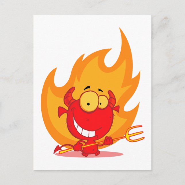 cute little devil with flames cartoon postcard (Front)