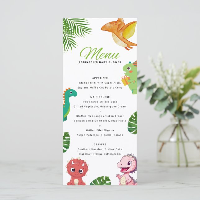 Cute Little Dino Baby Shower Menu (Standing Front)