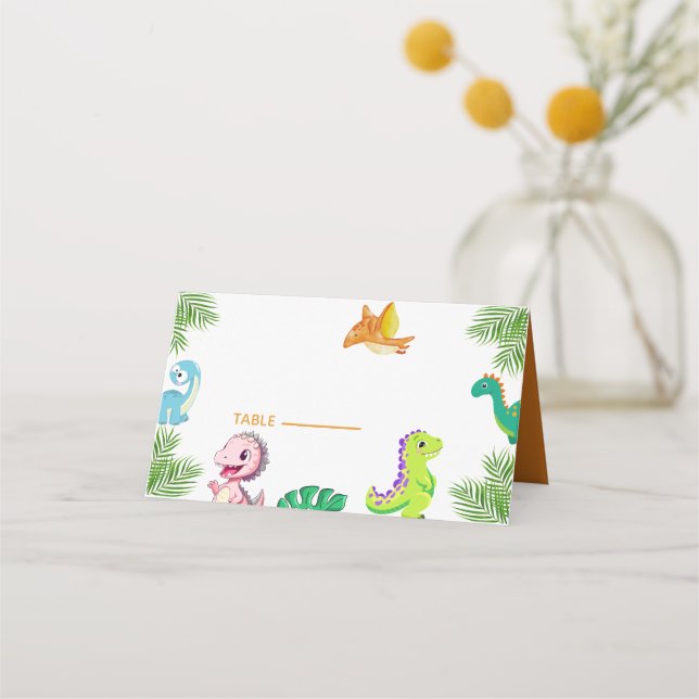 Cute Little Dino Baby Shower Place Card (Front)