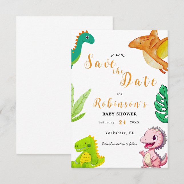Cute Little Dino Baby Shower Save The Date (Front/Back)