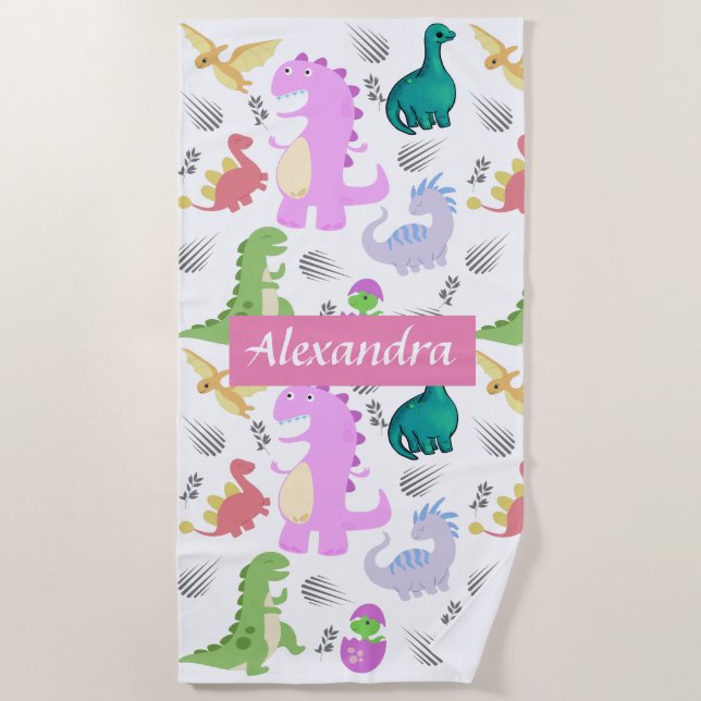 Cute Little Dino Toddler Beach Towel (Front)