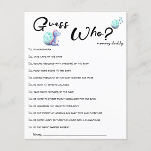 Cute Little Dinosaur Baby Shower Guess Who Game