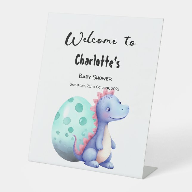 Cute Little Dinosaur Baby Shower Welcome Pedestal Sign (Front)