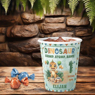 Cute Little Dinosaur Boy 1st Birthday Party Paper Cups