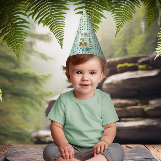 Cute Little Dinosaur Boy 1st Birthday Party Party Hat (Cute Little Dinosaur Boy 1st Birthday Celebration Party Hat)
