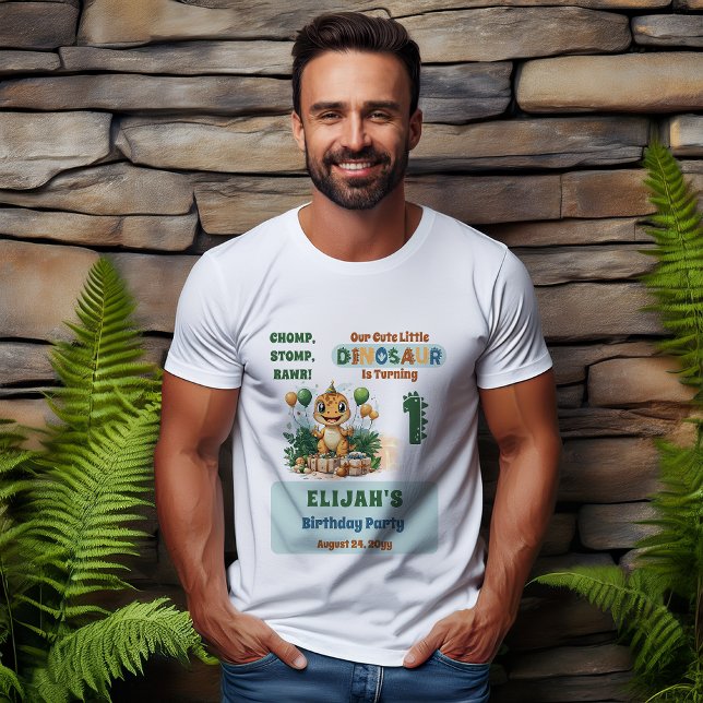 Cute Little Dinosaur Boy 1st Birthday Party T-Shirt (Cute Little Dinosaur Boy's 1st Birthday Party Dad's T-Shirt)