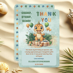 Cute Little Dinosaur Boy 1st Birthday Party Thank You Card