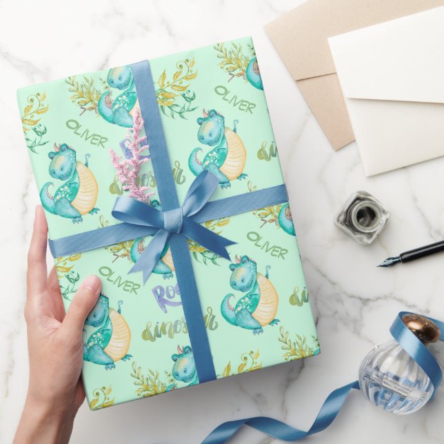 Cute Little Dinosaur Personalised Wrapping Paper (Gifting)