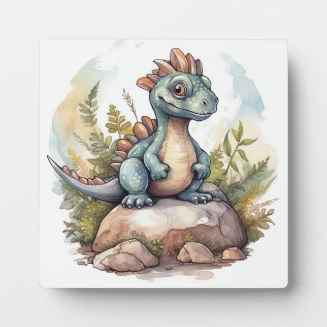 Cute Little Dinosaur Watercolor Art Plaque (Front)