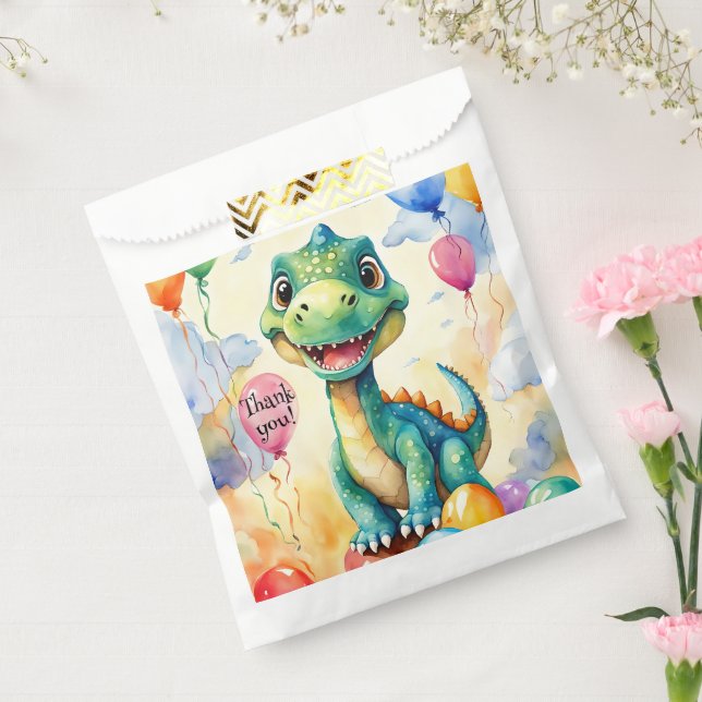 Cute little dinosaur with lots of colourful balloo favour bags (Sealed)
