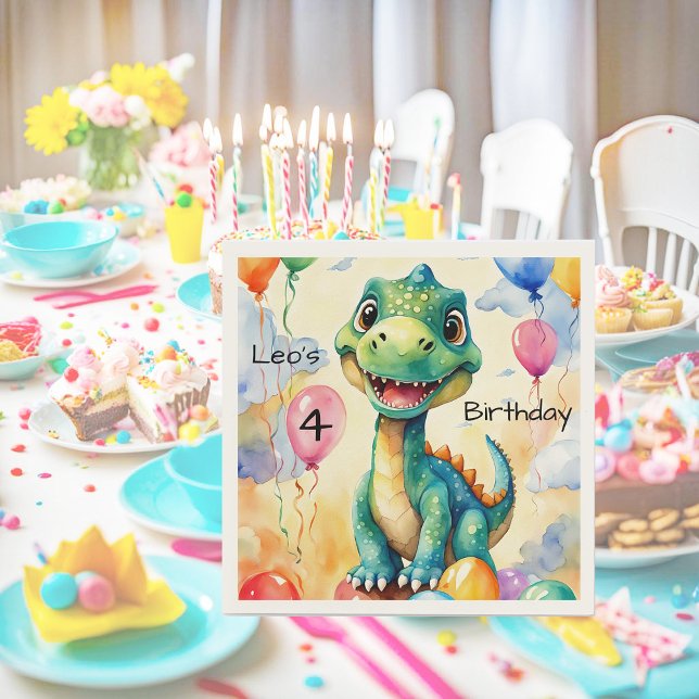 Cute little dinosaur with lots of colourful balloo napkin (Creator Uploaded)