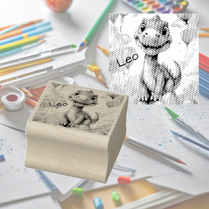 Cute little dinosaur with lots of colourful balloo rubber stamp