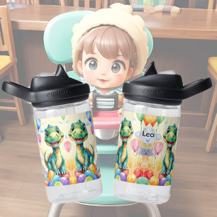 Cute little dinosaur with lots of colourful balloo water bottle