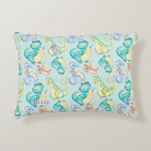 Cute Little Dinosaurs Personalised Decorative Cushion (Front)