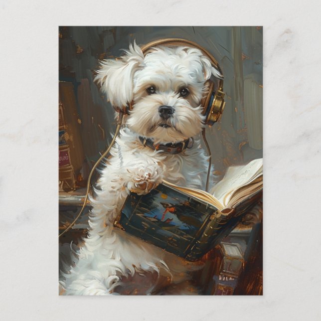 Cute Little Dog Reading A Book Postcard (Front)
