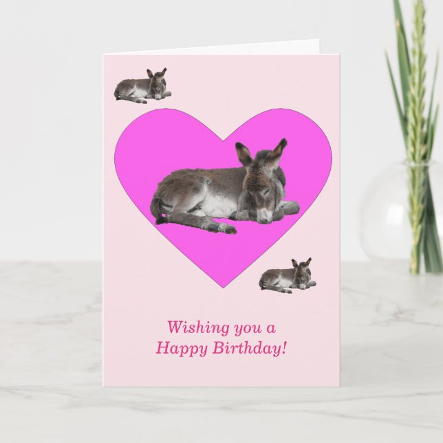 Cute Little Donkey Foal in Heart Birthday Card (Front)
