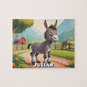 Cute Little Donkey on Farm Personalised Jigsaw Puzzle
