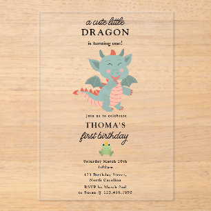 Cute Little Dragon Boy Kids Birthday Party Acrylic Invitations