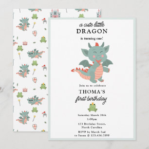 Cute Little Dragon Boy Kids Birthday Party Invitation